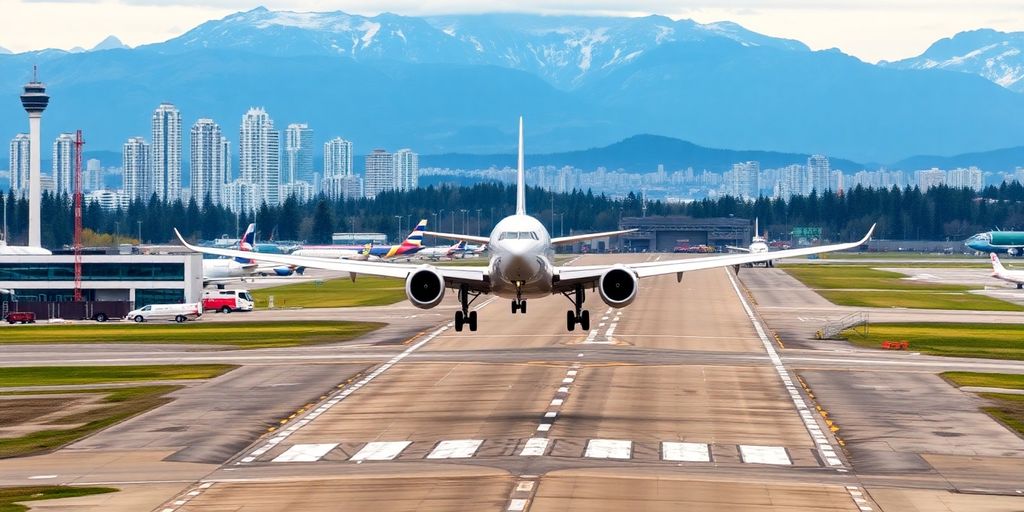 Airplanes landing at Vancouver International Airport.